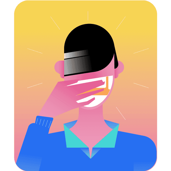 Ilustración de una persona que oculta su sonrisa con la mano porque se avergüenza de sus dientes